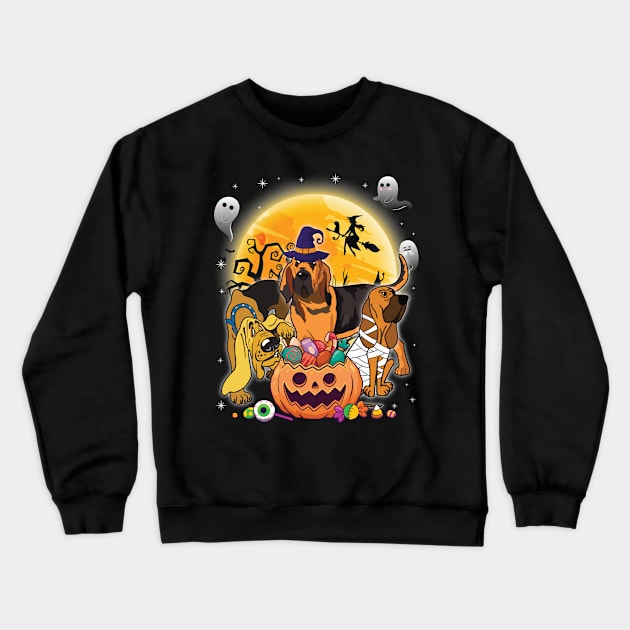 Bloodhound Dog Mummy Witch Moon Ghosts Happy Halloween Thanksgiving Merry Christmas Day Crewneck Sweatshirt by joandraelliot